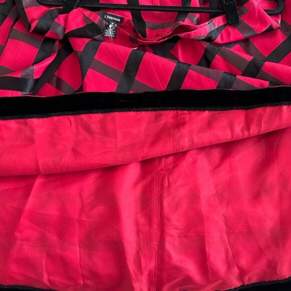 J. Peterman Windowpane Plaid Check Maxi Skirt Silk Blend Red Black Holiday Sz 16 - Picture 7 of 8